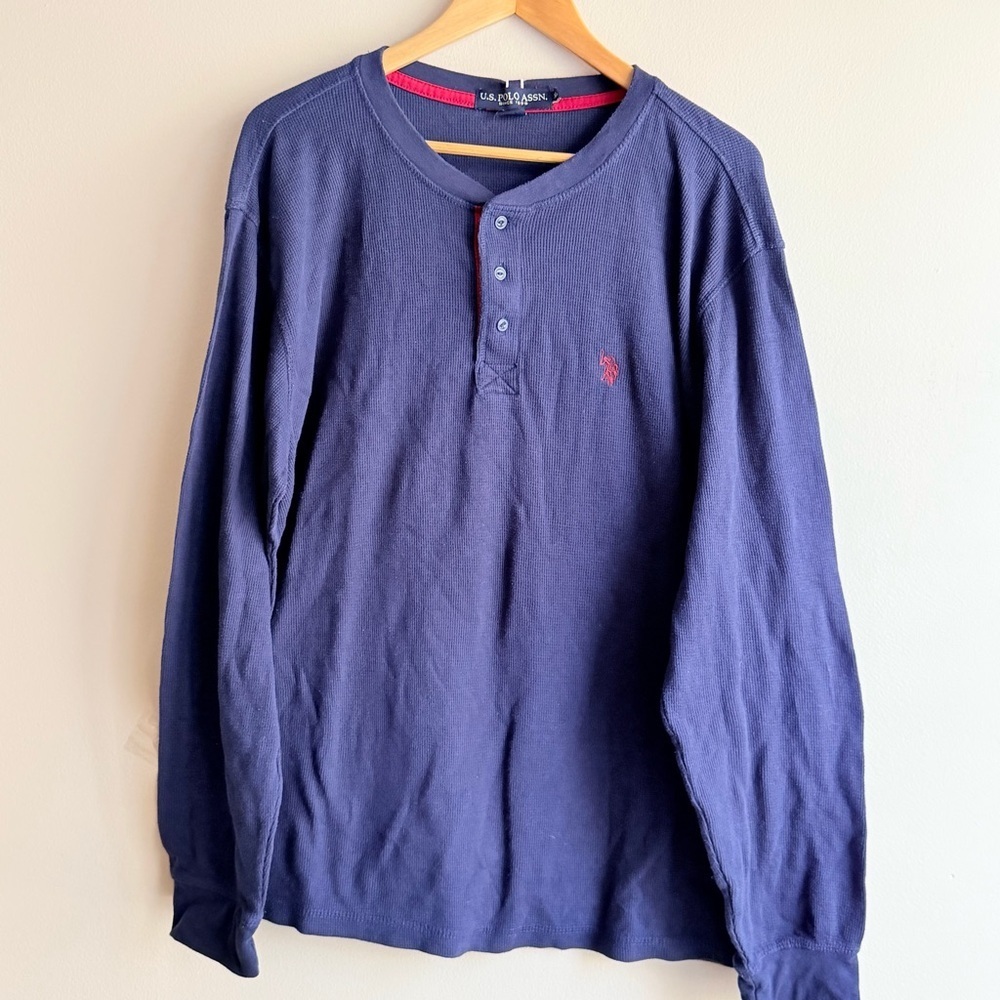 U.S. Polo Assn. Men's Henley Long Sleeve Shirt, Navy Waffle Knit, Size XL